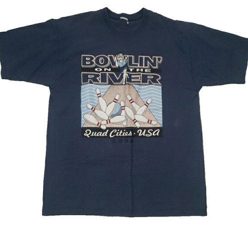 Vintage 90's Bowlin' on the River 1998 Quad Cities USA T-shirt Men's XL Blue