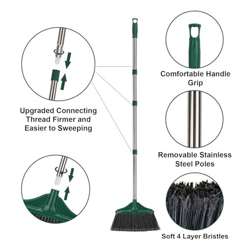 Heavy Duty Broom Outdoor Indoor Commercial Broom with 50 inches Long Handle