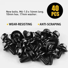 40X Body Bolts Car Screw Fastener Fender M6-1.0x 16mm Long-10mm Hex-17mm Washer
