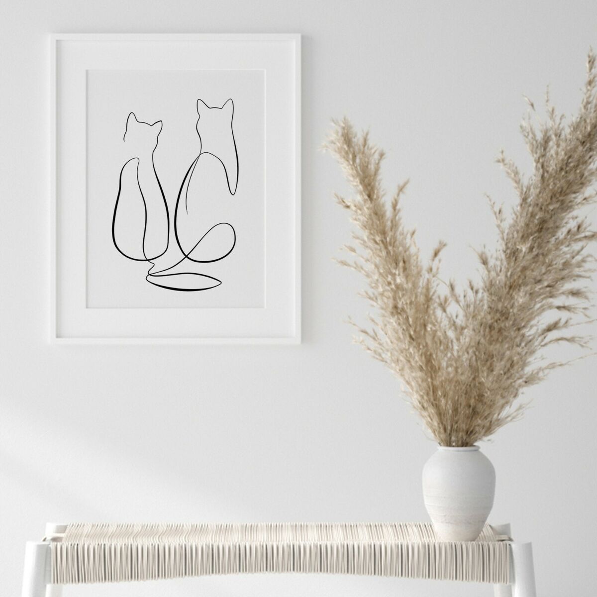 Cats Couple One Line Art Drawing Wall Prints. Perfect Minimalist