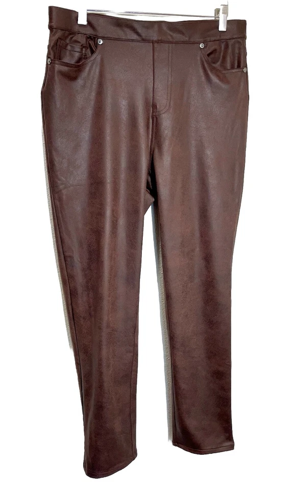 DG2 by Diane Gilman High-Rise Coated Knit Bootcut Lean Jean Brown Size Large - Image 2 of 4