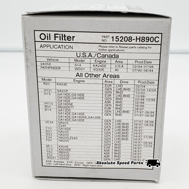 NEW OEM Nissan JDM Oil Filter fits RB26DETT VG30 GTR and more 15208-H890C