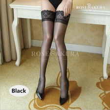 Womens Glossy Ultra-thin Shiny Sheer Lace Top Thigh High Silk Stockings Hold Ups
