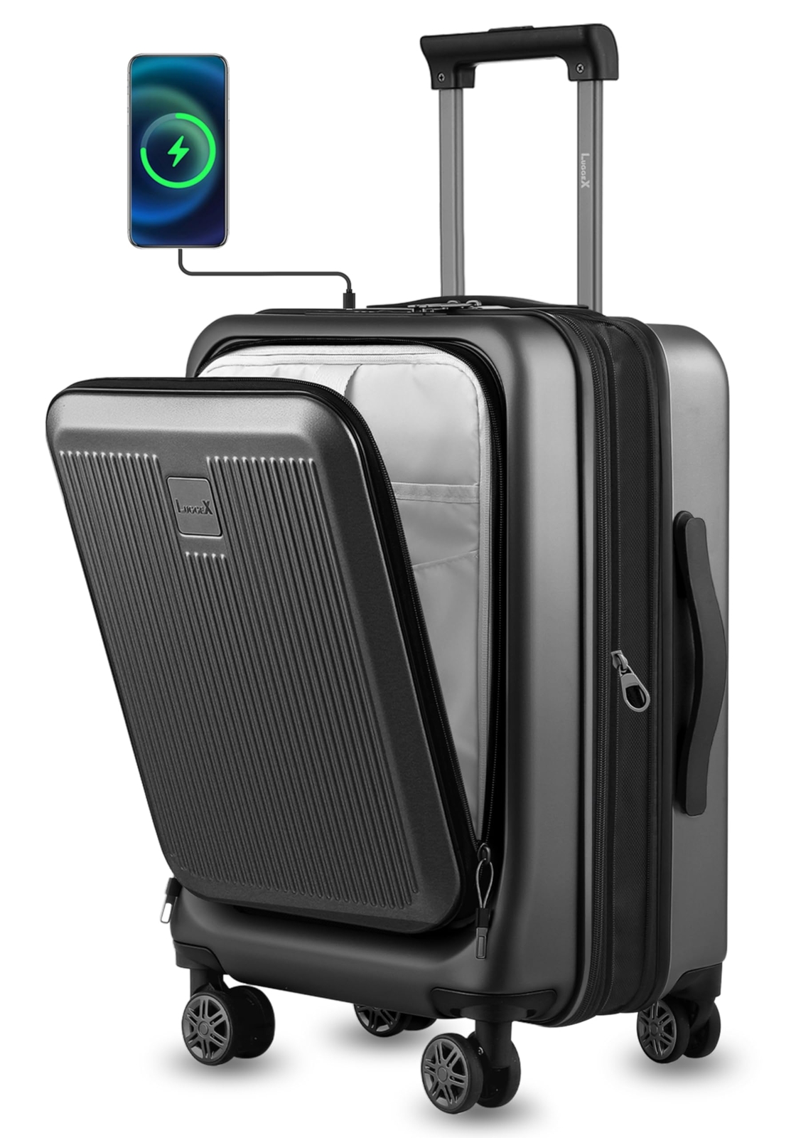 Carry on Luggage 22x14x9 Airline Approved, PC Hard Shell Suitcase with Front ...