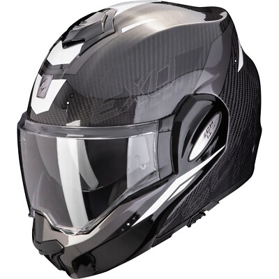 Motorrad Helm Klapphelm L - Scorpion EXO-Tech Evo Carbon Rover schwarz-weiß