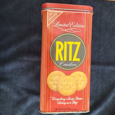 VINTAGE LIMITED EDITION RITZ CRACKERS Rectangle RED METAL TIN AND LID 1986
