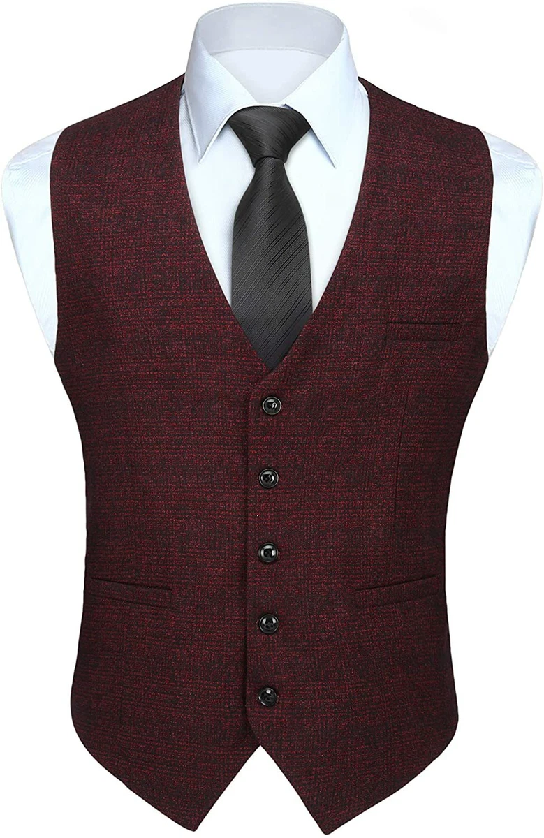 Men s Suit Vest Plaid Checkered Business Formal Slim Fit Dress
