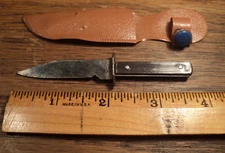 Vintage Taiwan Miniature 4" Mini Fixed Blade Souvenir Knife Sheath Brown Handle