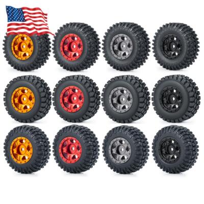 4pc 1.0'' SCX24 Beadlock Wheel Rim & Extreme Mud Terrain Rubber Tires For 1/24 RC
