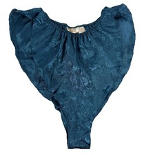 Vtg Victoria's Secret Panties M Gold Label Teal Satin Silky High Cut Tangas
