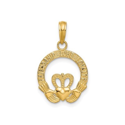 14k Gelbgold Claddagh Anhänger keltisch gekrönt Herz Hände irisches Erbe Juwel