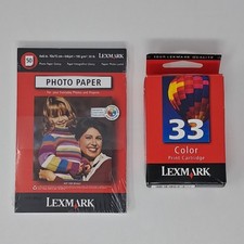 Brand New Genuine LEXMARK 33 Color Ink Print Cartridge Plus 50 Photo Paper 4 x 6