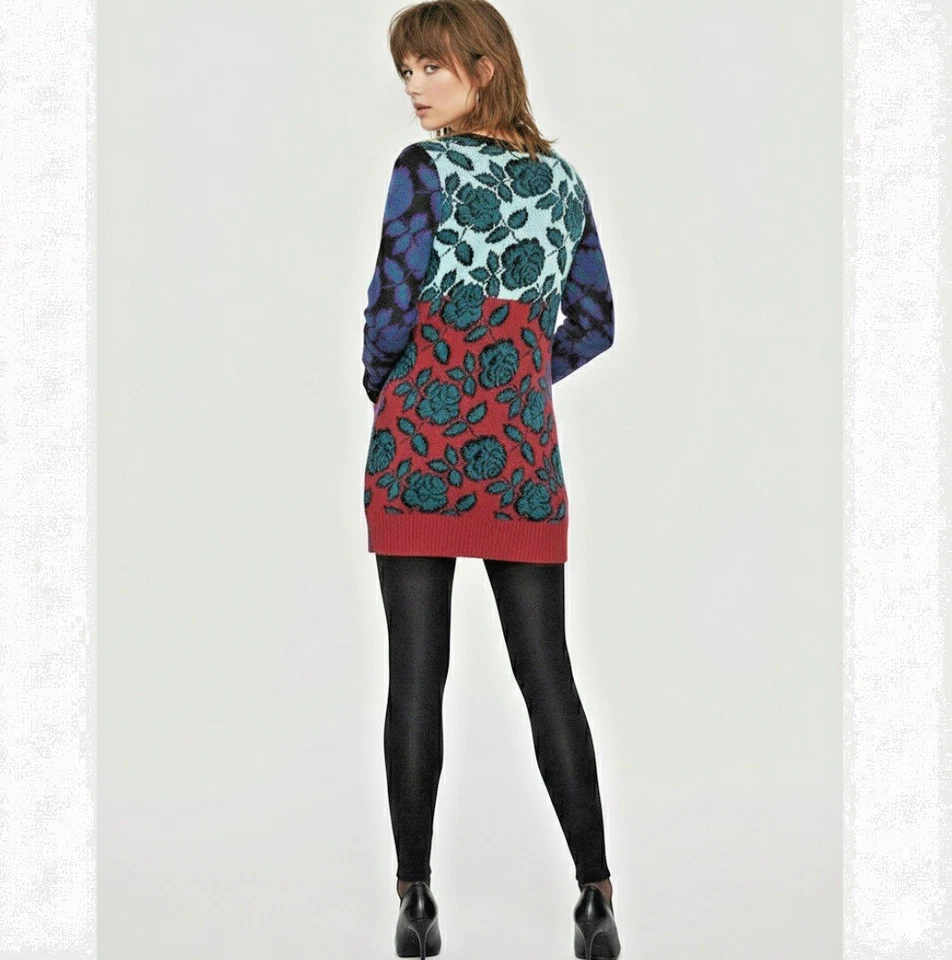 Vestido Suéter Cárdigan Túnica Rosas Estampado Múltiple Vintage Betsey Johnson Y2K Talla S Foto 3 de 4