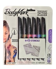 BIC BodyMark Temporary Tattoo Marker-Multicolor 6-Pack NEW SEALED 2 Stencils
