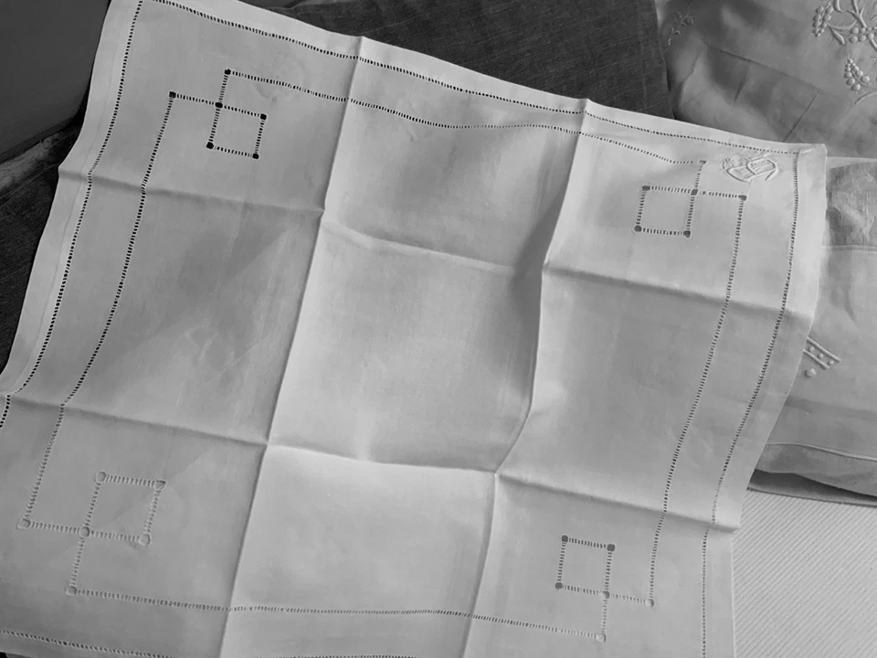 Linge Ancien 6 Serviettes En Lin Brodé  Point Jour Monogramme Entrelacés BP - Photo 4/4