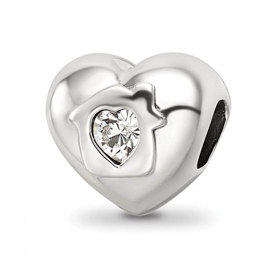 Sterling Silver Red Crystal Home Where Love Resides Heart Bead Charm