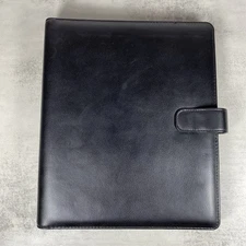 Vintage Day Timer Smooth Black Leather 7 Ring Planner Sna Close w/ Inserts 1999