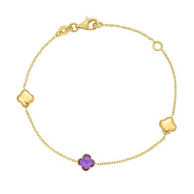 14k Gelbgold 7,25'' Amethyst Kleeblatt Edelstein massiv Kabel Kette Armband 2 gr