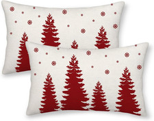 Christmas Pillow Covers 12X20 Inch Set of 2 Cream Red Christmas Tree Snowflakes