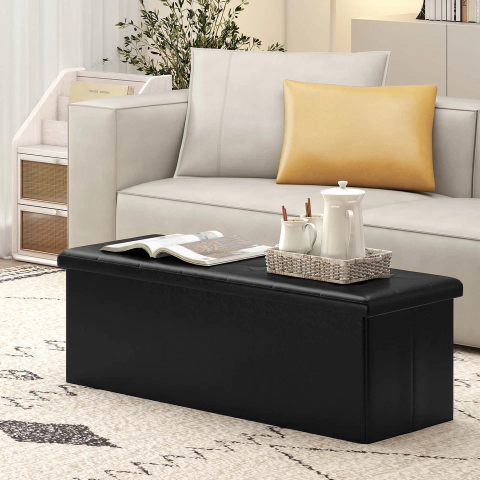 Costway 45"x15"x15" Large Folding Storage Faux Leather Ottoman Pouffe Box Stool - Image 4 of 4