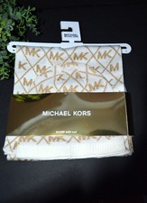 NWT MICHAEL KORS LOGO Off White/ Khaki 2 PIECE SCARF  HAT SET 98
