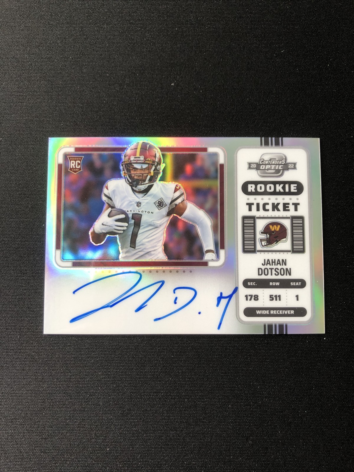 2022 Contenders Optic Jahan Dotson RC Rookie Ticket Variation Auto Silver