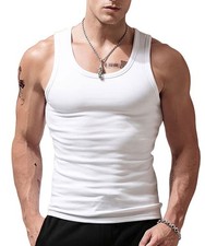 Men's Stringer Tank Tops Cotton Vest Sleeveless Gym Workout Bodybuilding Fitn...