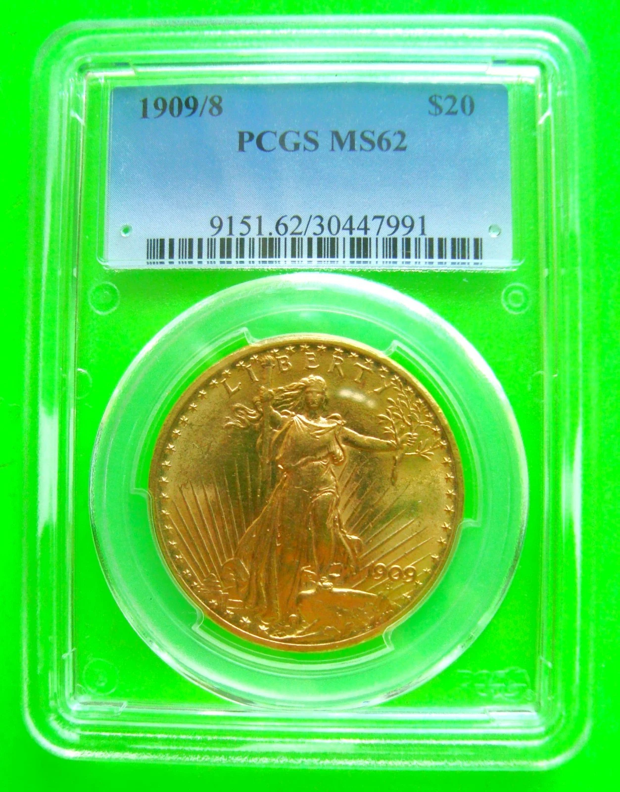 1909/8 St. Gaudens $20 Gold Double Eagle PCGS MS62 Upgrade? FREE USA SHIPPING