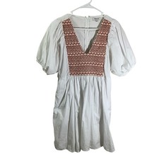 Madewell Women's MediumWhite V-Neck Embroidered Dress 100% Cotton