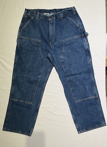CARHARTT BLUE DENIM DOUBLE KNEE 38x30  
