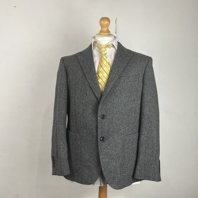Marks & Spencer Moon Tweed Blazer Jacket Mens 44S Grey Herringbone Sartorial M&S