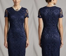 Ax Paris navy crochet style occasion party midi evening dress size 10