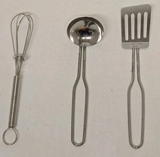 Vintage Metal Dollhouse Kitchen Accessories Miniature Spatula Whisk Utensils Set