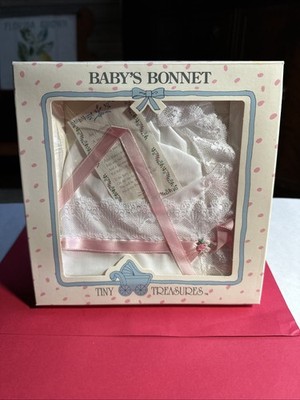 Vintage Tiny Treasures Heirloom Lace Baby Bonnet Girl Pink New!