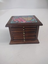 Wooden Coaster Set w Holder Fruit Tile Cork B...