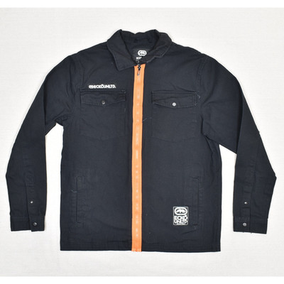Ecko Unltd. Men Full Zip Jacket Long Sleeve Solid Cotton Blend Black Size M Y2K