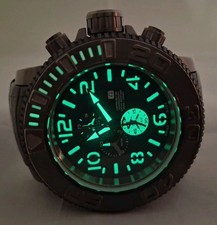 Invicta Reserve Sea Hunter Chronograph Black White Gunmetal Leather 10695 Rare