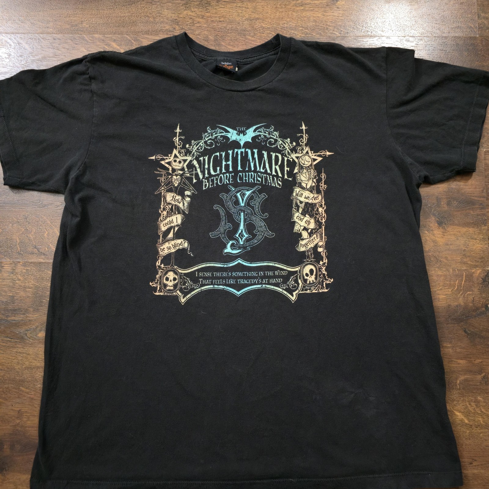 Vintage Nightmare Before Christmas Shirt Mens XL Black Jack Sally Skull Disney