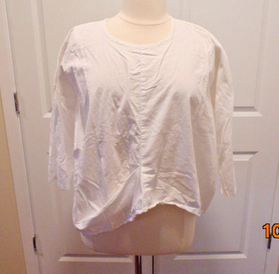 Tulip Brand Pleated Detail 3/4 Sleeves Pullover Blouse White Cotton Size Small