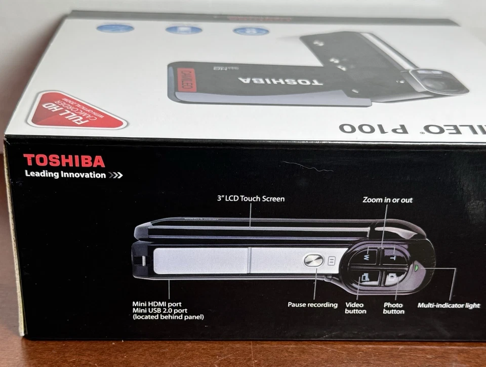 Videocámara digital compacta HD negra Toshiba Camileo P100 - ¡Nueva caja abierta! Foto 2 de 4
