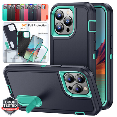 For iPhone 16 Pro Max Plus 15 14 Pro Shockproof Defender Stand Rugged Back Case