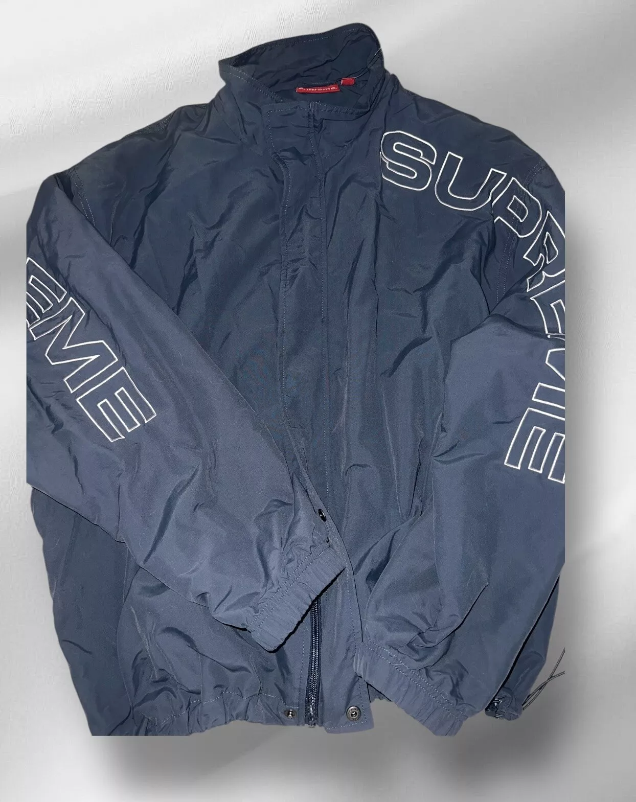 Veste de survêtement zippée Supreme bleu blanc taille XL unisexe