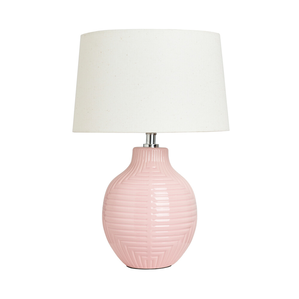 Litecraft Kyra Table Lamp Ceramic Embossed Base With Ivory White Shade - Pink
