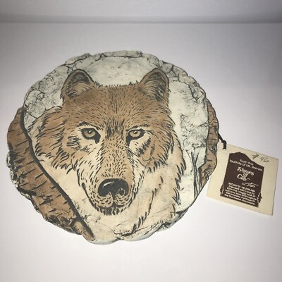 Handmade Shapes of Clay by Stan North Am Wolf Plaque w/ Mount St Helens Ash