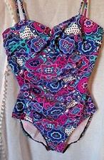 Love Your Assets by Sara Blakely Large Purple Blue Paisley One Piece Swimsuit