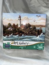 New In Box 500 PC Art Gallery Puzzle Lighthouse The Sea Waves By MEGA Ages 10