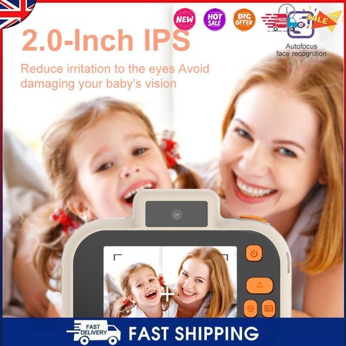 Cartoon Kid Camera 2 inch IPS Screen Digital Photo Camera with 32G Card (Beige)