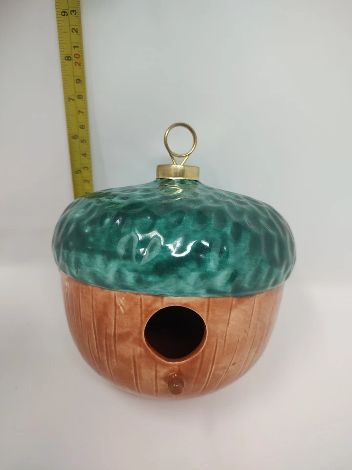 Vintage Ceramic Acorn Shaped Birdhouse, Handmade Painted Songbird House Lawn... - Image 2 of 4