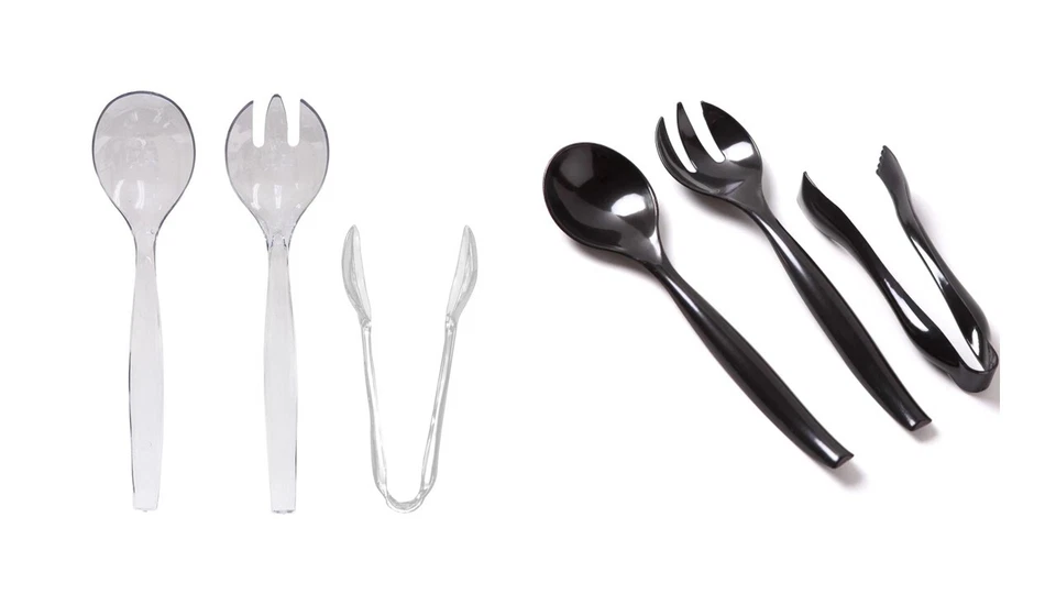 Disposable Plastic Serving Utensils 10" Spoons and Forks 6" Tongs - 18 Pack - Image 2 of 4
