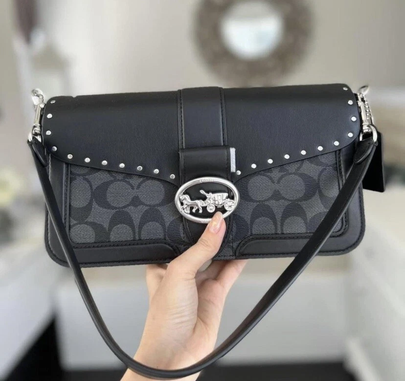 Coach Bags | Coach Georgie Shoulder Bag in Colorblock Signature Canvas with Rivets | Color: Black | Size: Os | Thanhthuy2401's Closet